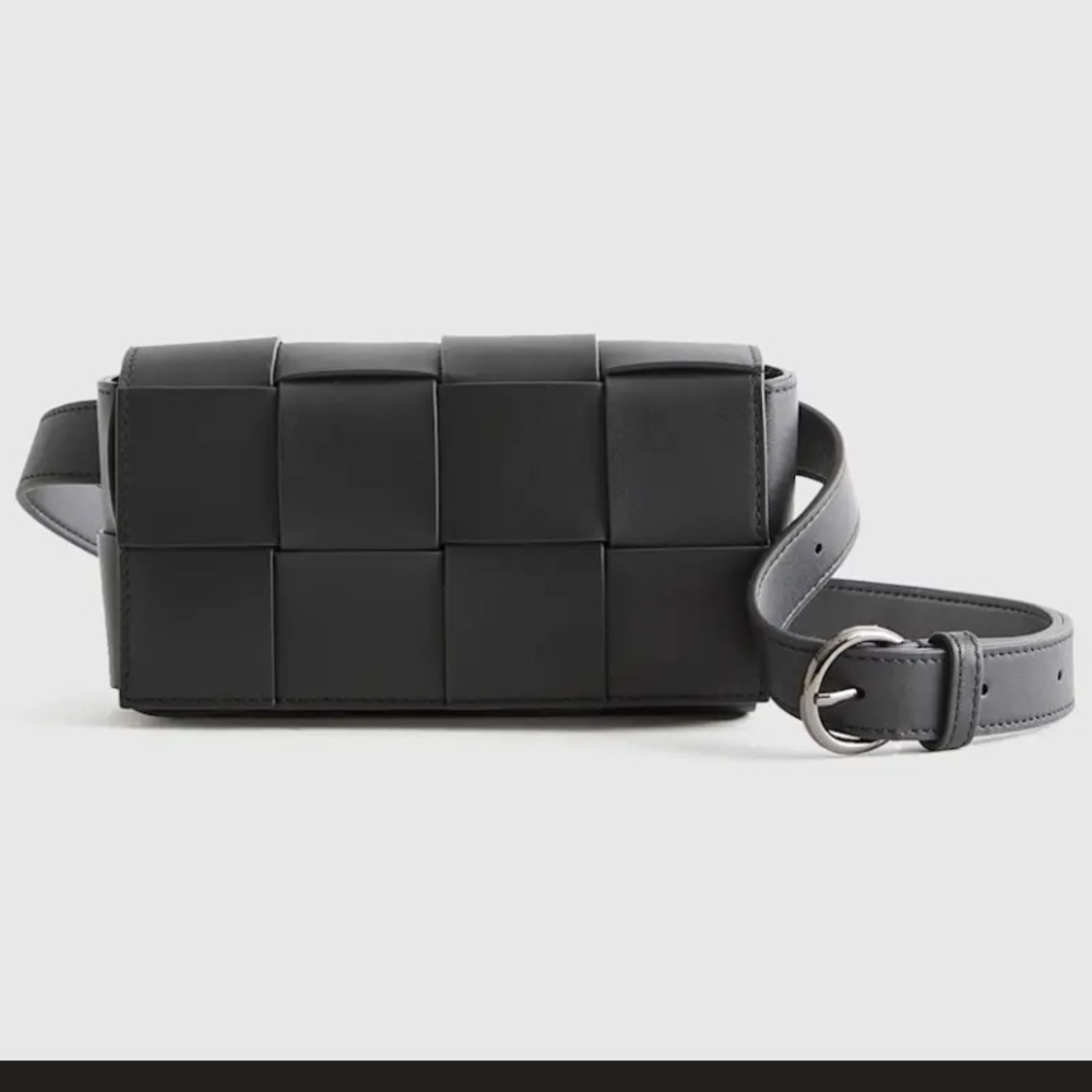 Italian Leather Hand Woven Leather Belt Bag in Black - Picture 2 of 10